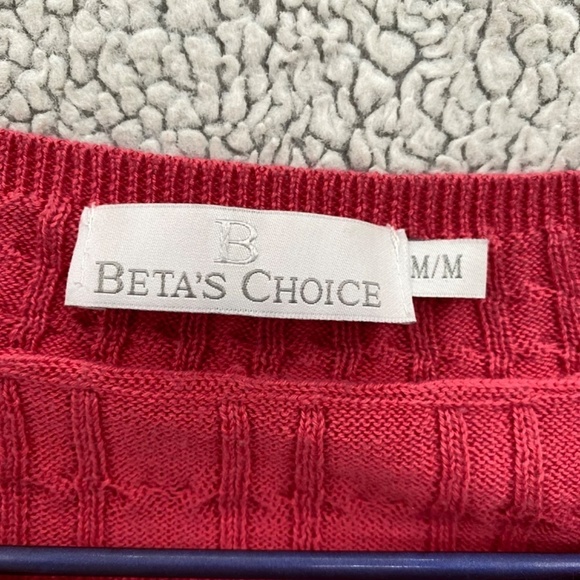 Betas Choice Sweater Womens Medium Red Knit Short Sleeve Stretch Crew Neck - Picture 7 of 8
